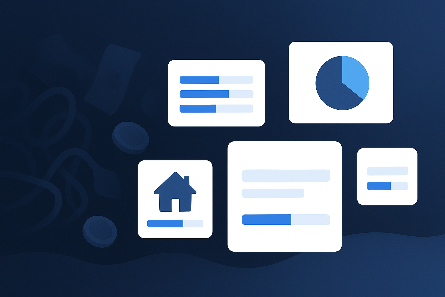 Illustration mit mehreren Finanz-Funktionskarten